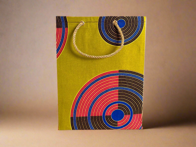 SMB10012 - Ethnic, Fabric, Patterned, Handmade Green, Dark Brown, Red, and Yellow Small Bag