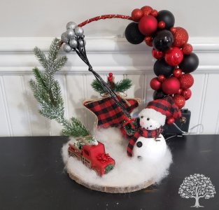 Winter Hoop Bauble Lighted Centerpiece Snowman Design Handmade