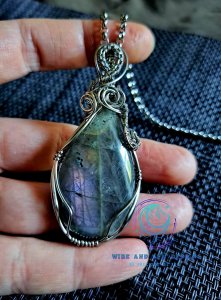 Purple Labradorite Stainless Steel Wire Wrapped Pendant
