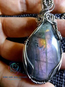 Purple Labradorite Stainless Steel Wire Wrapped Pendant