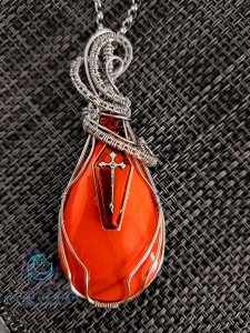 Red Resin A1 Stainless Steel Wire Wrapped Pendant