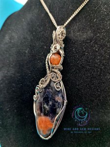Sunstone Tanzania B1 Stainless Steel Wire Wrapped Pendant
