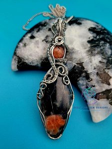 Sunstone Tanzania B1 Stainless Steel Wire Wrapped Pendant