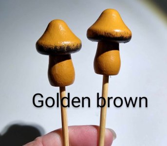 Mushroom plant stake, indoor home decor for plant lovers, golden brown mushrooms, hand painted wood plant stakes