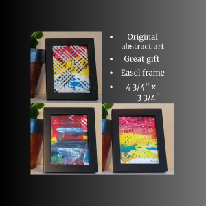 Abstract art, framed small painting, original modern art in easel frame, colorful accent home decor, colorful paintings