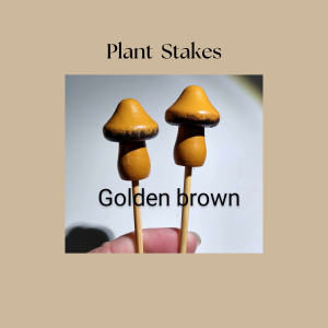 Mushroom plant stake, indoor home decor for plant lovers, golden brown mushrooms, hand painted wood plant stakes