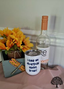 Stainless Steel Wine Tumbler 12 oz Guardian Angel Handmade