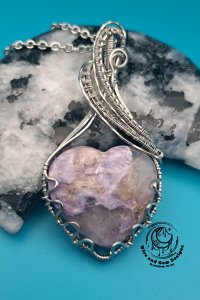 Charoite Heart Stainless Steel Wire Wrapped Pendant