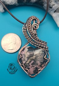 Rhodonite Heart A2 Copper Wire Wrapped Pendant