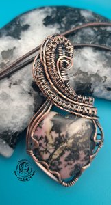 Rhodonite Heart A2 Copper Wire Wrapped Pendant