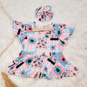 Peplum Top and Bow Teal floral size 9-12m