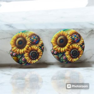 Sunflower Ceramic Car Coasters