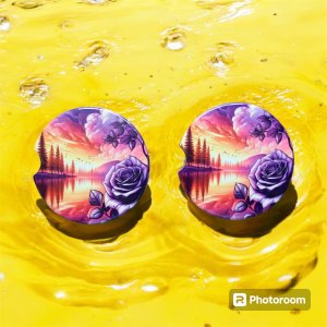 Purple Rose Ceramic Car Coasters