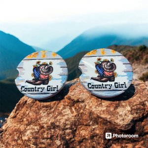 Country Girl Ceramic Car Coasters