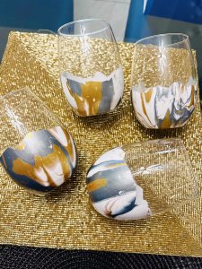 Vibrant acrylic pour paint wine glasses