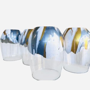 Vibrant acrylic pour paint wine glasses