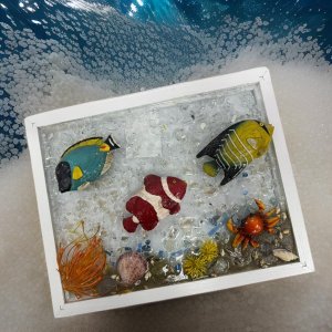 11x14 Framed Undersea Wonderland Vibrant Fish and Crab Coastal Wall Art. Beach