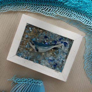 5x7 Dolphin Jumping Coastal Art – White Frame with Sparkling Glass Water