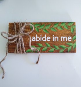 abide in me sign, wooden home decor, country rustic, Christian art signs