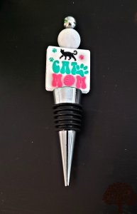 Cat Mom Beaded Wine Stopper Handmade