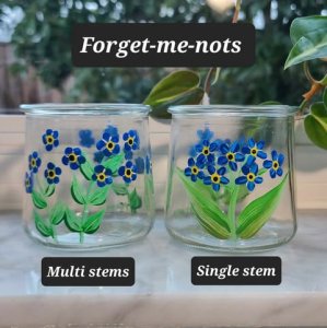 Forget-me-not vase home decor, tealight candle holder, upcycled hand painted yogurt jar, small vases