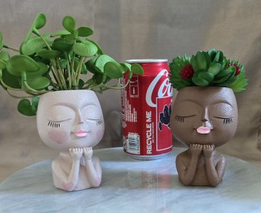 Faux Succulent Arrangement - Extra Small Face Planter - Female Chin Perched on Hands