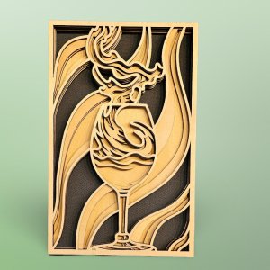 3D Wood Multi-Layered Picture - Glass of Wine
