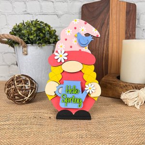 Hellp Spring Girl Gnome Shelf Sitter - DIY seasonal home decor craft kit - Set of 1