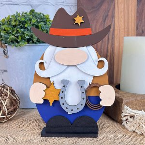 Cowboy Gnome Shelf Sitter - DIY home decor craft kit - Set of 1