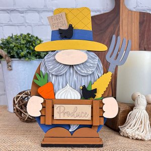 Farmer Gnome Shelf Sitter - DIY home decor craft kit - Set of 1