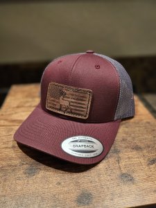 Buck on American Flag Leather Patch on Trucker Hat