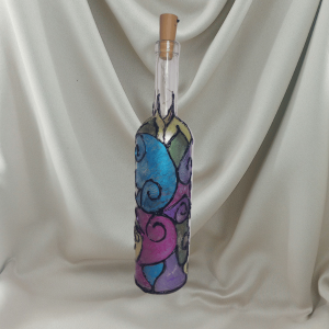 Bottle Vase - Faux Stained Glass Lotus