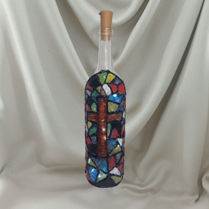 Bottle Vase - Faux Stained Glass Cross