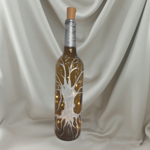 Bottle Vase - Tree of Life/Green Glass