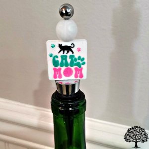 Cat Mom Beaded Wine Stopper Handmade
