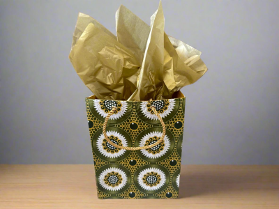 SMB100149 - Ethnic, Fabric, Patterned, Handmade Olive Green, White, and Gold Small Bag