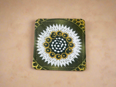 BMK100149 - Fabric, Patterned Handmade Olive Green, White, and Gold Bookmark