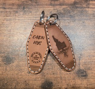 Laser Engraved Leather Key Chain - Vintage Hotel Key - Cabin Keys, Idaho Roots