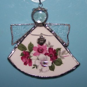 Pink Floral China/stained glass angel SHIPPING INCLUDED!!!!