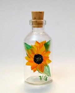 Mini sunflower vase, upcycled bottle, small home decor, small glass vase, hand painted glass