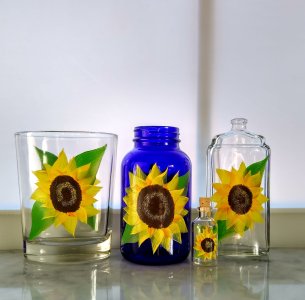 Mini sunflower vase, upcycled bottle, small home decor, small glass vase, hand painted glass