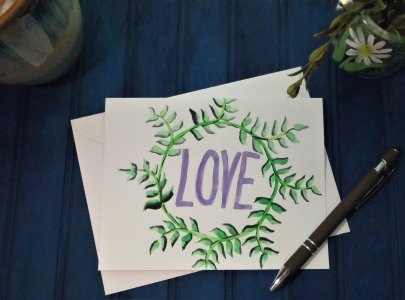 Greeting card, hand painted cards, bird nest