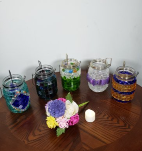 Mosaic mason jar wall sconce, lantern, decorative sconce, accent lighting, housewarming gift, home decor gift, mason jar lamp