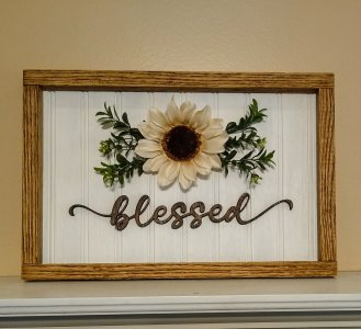 Blessed wood sign for wall, home decor, wooden Christian decoration, white daisy sunflower, rustic country farmhouse, cottage core signs