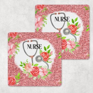 Nurse Floral Stethoscope Coffee Coasters