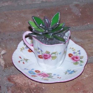 Shelley Tea cup and saucer with a stained glass succulent SHIPPING INCLUDED!!!