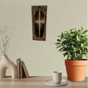 Christian Cross Fractured Burned Wooden Plaque