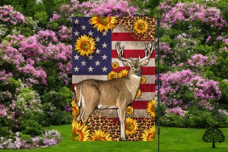 Deer Sunflowers American Garden Flag 12 x 18 Handmade