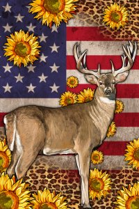 Deer Sunflowers American Garden Flag 12 x 18 Handmade