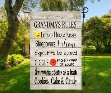 Grandma Rules Garden Flag 12 x 18 Handmade